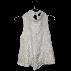 Blue Rain White Lace High Neck Sleeveless Boho Blouse Open Back Tank Top Size M